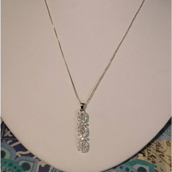 Gem Jewelry - Pretty 3 Ct. White  Sapphire Triple Halo Pendant Necklace~925 SS~